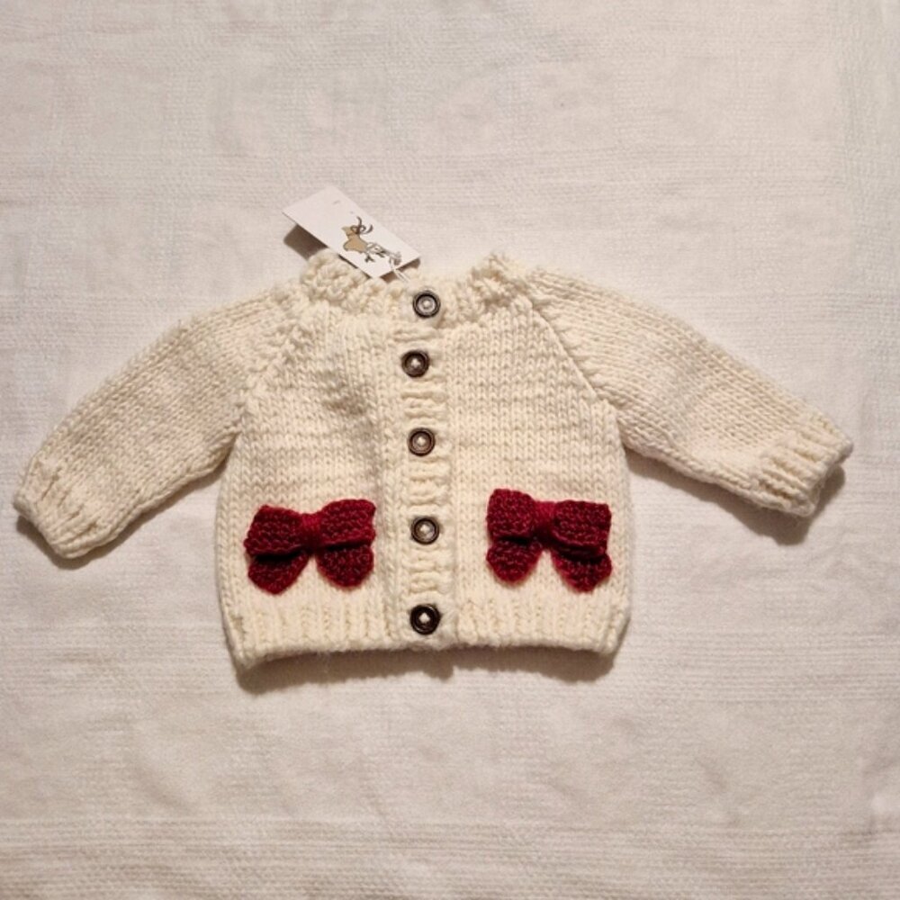 The Blueberry Hill size 0-6 months cream with red bow cardigan NWT